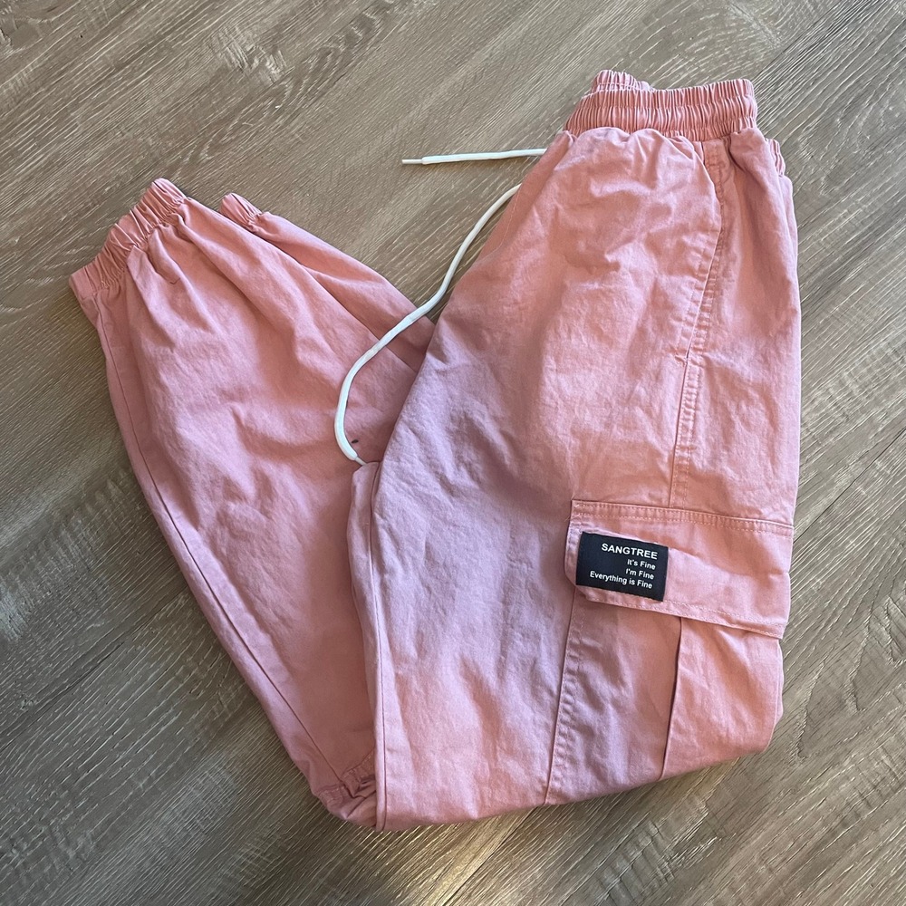 Sangtree Unisex Joggers Size Small Pink Cotton Blend Cargo Streetwear Pants